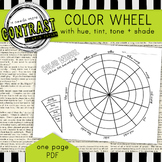 Color Theory Color Wheel Worksheet with Hue, Tint, Tone an