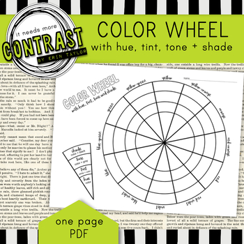 Preview of Color Theory Color Wheel Worksheet with Hue, Tint, Tone and Shades -PDF