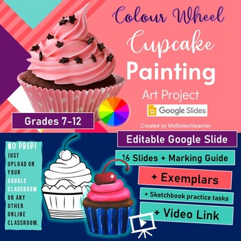 Preview of Color Wheel Cupcake Painting-Distant Learning