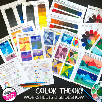 Preview of Color Theory Worksheets-Slideshow Bundle- Bilingual- English- Spanish