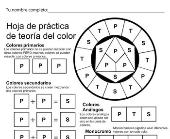 Preview of Color Theory Practice Sheet (SPANISH)