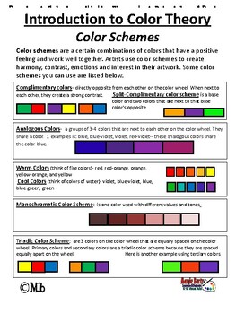 Color Theory Puzzles and Vocabulary Guide by Margie Barty Lessons and