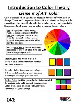Color Theory Puzzles and Vocabulary Guide by Margie Barty Lessons and  Projects