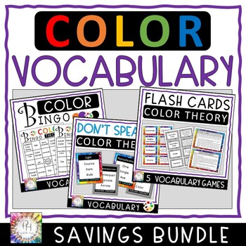 Preview of Color Theory Vocabulary Flash Cards, BINGO Game & DON'T SPEAK IT! Savings Bundle