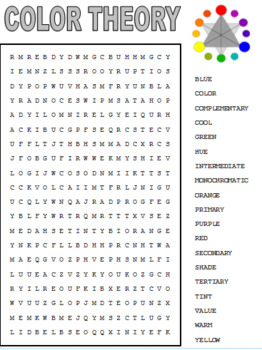 color theory word search by art kids teachers pay teachers