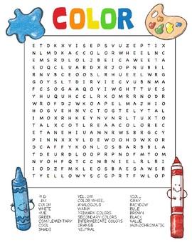 color theory wordsearch for art class by art is basic tpt