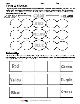 Preview of Color Tints, Shades & Intensity Worksheet