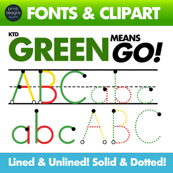 Preview of Color Tracing Fonts - Letter Formation - Green Means Go FOUR Fonts & Clipart