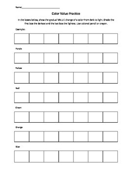 Color Value Scale Worksheet by Mrs Waller | Teachers Pay Teachers