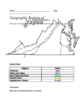 Color Virginia Regions Worksheet by Helping Hamman | TpT