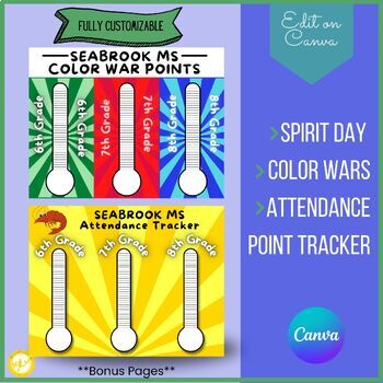 Preview of Color Wars Poster, Spirit Points Printable, Class Competition, Attendance Points