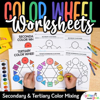 Preview of Color Wheel Worksheets for Elementary Art Lessons: Blank Color Theory Printables