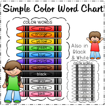 Color Word Chart by Primarily First | Teachers Pay Teachers