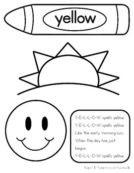 color word coloring sheet yellow by grace by design tpt