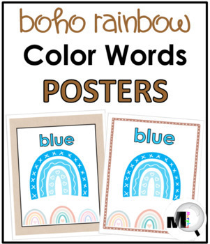 Preview of Color Word Posters Boho Rainbow Theme Classroom Decor
