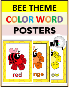 Preview of Color Word Posters Flower & Bee Theme Classroom Decor