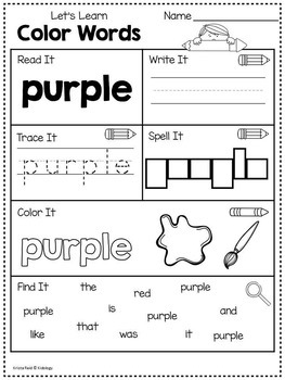 color words worksheets by kidology by krista reid tpt