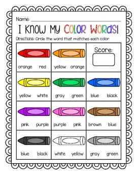 Preview of COLOR WORDS - Worksheet and EASEL Activity