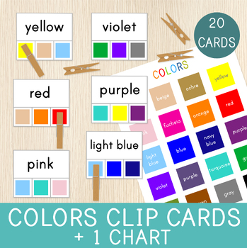 Preview of Color Words Clip Cards and Chart, English Vocabulary, Color Recognition Cards