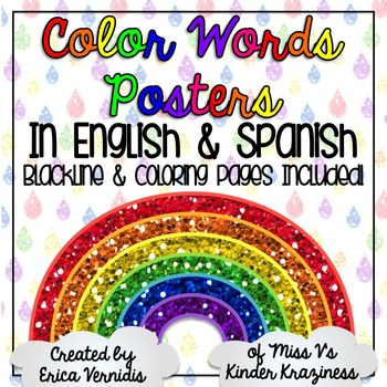 Preview of Color Words Posters in English & Spanish! Blacklines & Coloring Pages Included