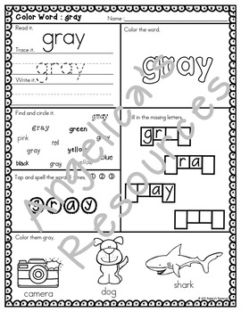 Color Names: Handwriting Worksheets - Sight Word Worksheets - FREEBIE