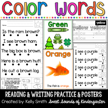Preview of Color Words {Reading and Writing Practice- Color Words Posters}