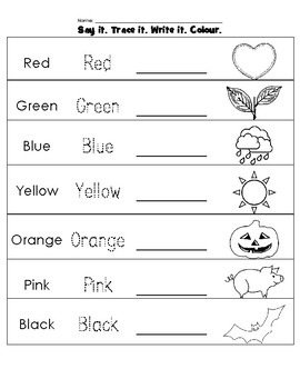 Color Words - Say, Trace, Write, Color by Ms Lakes Little Learners