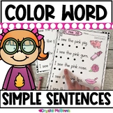 Color Words Simple Sentences Worksheets | Color Words Work