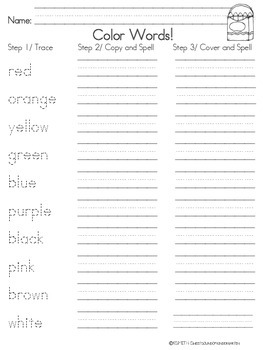 color words spelling and phonics worksheets and printables tpt