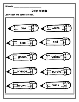 Color Words Worksheets by Anoushig Design | TPT