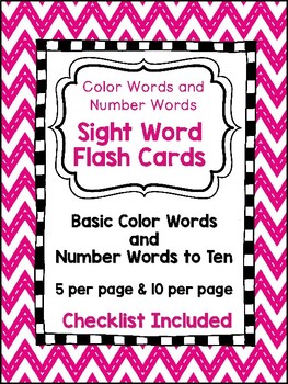 Color Words and Number Words Sight Word Flash Cards by Teaching with Ms