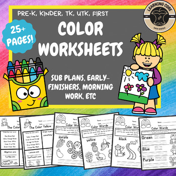 Preview of Colors Worksheets Printables PreK, Kindergarten, TK, UTK, First Grade
