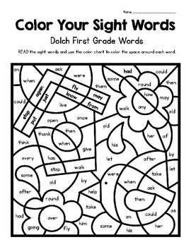 Color Your Sight Words! Contains all 41 Dolch First Grade Sight Words