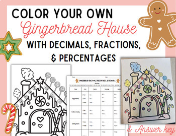Preview of Color a Gingerbread House | Fractions, Decimals, & Percentages | Holiday Math