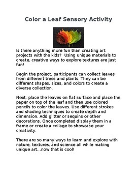Preview of Color a Leaf Sensory Activity