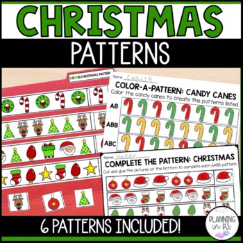 Preview of Christmas Patterns Kindergarten Math Center | Worksheets & File Folder Game