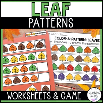 leaf patterns math center for kindergarten worksheets and file folder game