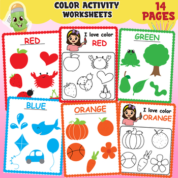 Preview of Color activity worksheets, Printable coloring pages, busy book for toddlers