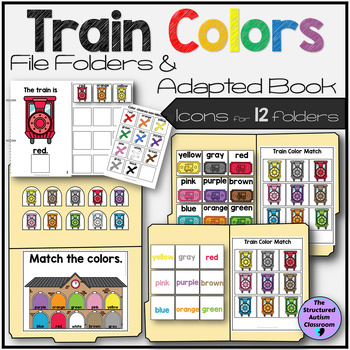 Preview of Color and Color Word File Folders and Adapted Book Train Theme Special Ed