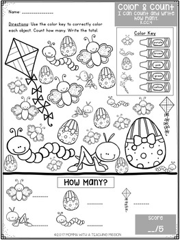 Color and Count March Cardinality Printables by Momma with a Teaching ...