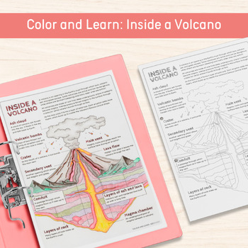 Preview of Color and Learn, Inside a Volcano, Printable Coloring Fact File