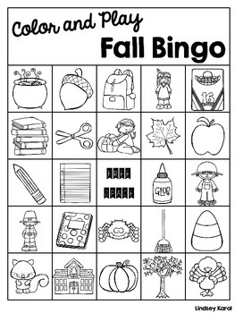 Color and Play Fall Bingo by Lindsey Karol | Teachers Pay Teachers