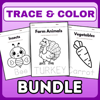 Preview of Color and Trace bundle - ANIMALS- VEGETABLES-FRUITS-LETTERS