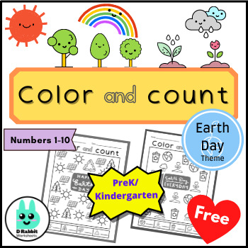 Preview of Color and count worksheets (Numbers 1-10) - Earth Day Theme - Free