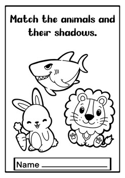 Preview of Color and match the animals and their shadows. For young children.
