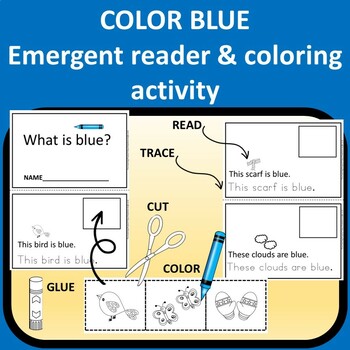 Preview of Color blue emergent reader& coloring activity for Spec.Educ. and Early childhood