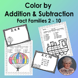 Fact Families Addition and Subtraction sums 2-10 Color by 