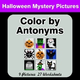 Color by Antonym Worksheets - Halloween Mystery Pictures