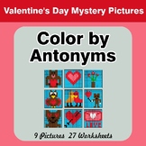 Color by Antonym Worksheets - Valentine's Day Mystery Pictures