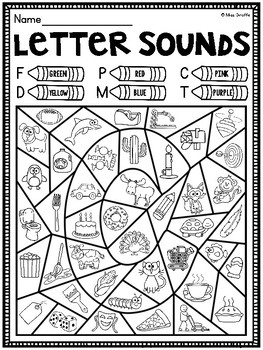 color by beginning sounds worksheets pack to review letter sounds